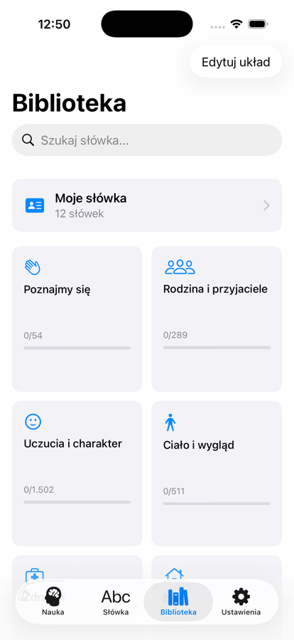 Biblioteka podzielona na tematy